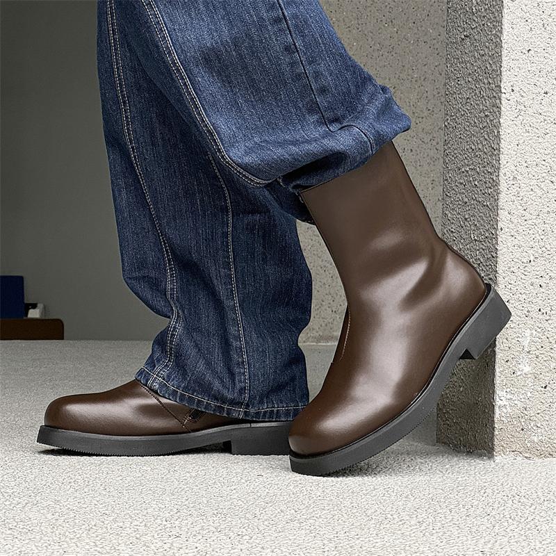 Fashion Side Zipper Motorcycle Boots Men Low Top Casual Shoes Fashion Soft Sole Men's Leather Boots Designer Non-slip Male Ankle Boots