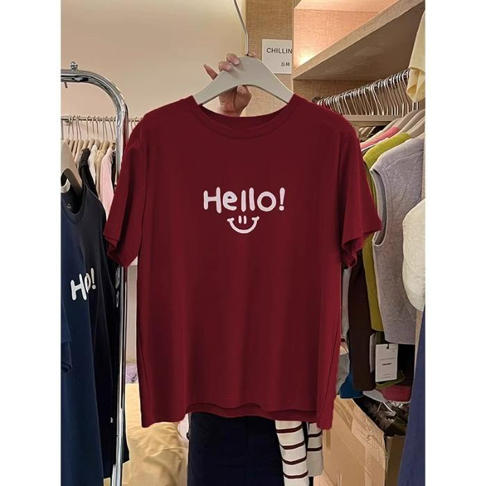 

Pure cotton women s clothing 2025 spring letter printing short-sleeved T-shirt loose casual versatile basic top tide S [80-50 kg]