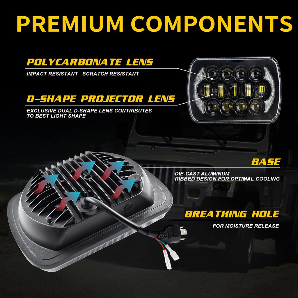 7inch LED Headlight 7x6 5x7 Inch   LED Headlamp with HighCelsiusLow Beam DRL Turn Signal 200W Bright