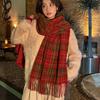 New Winter Checkered Scarf for Women Angolan Red Korean Version  Versatile Student Warm Scarf for Male Couples