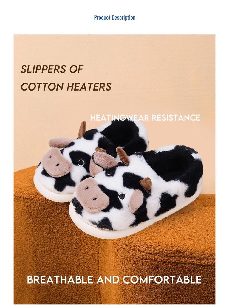 Cartoon Kuh Fellige Fersenüberzieher Hausschuhe - Warme, Rutschfeste Indoor Winter Clogs