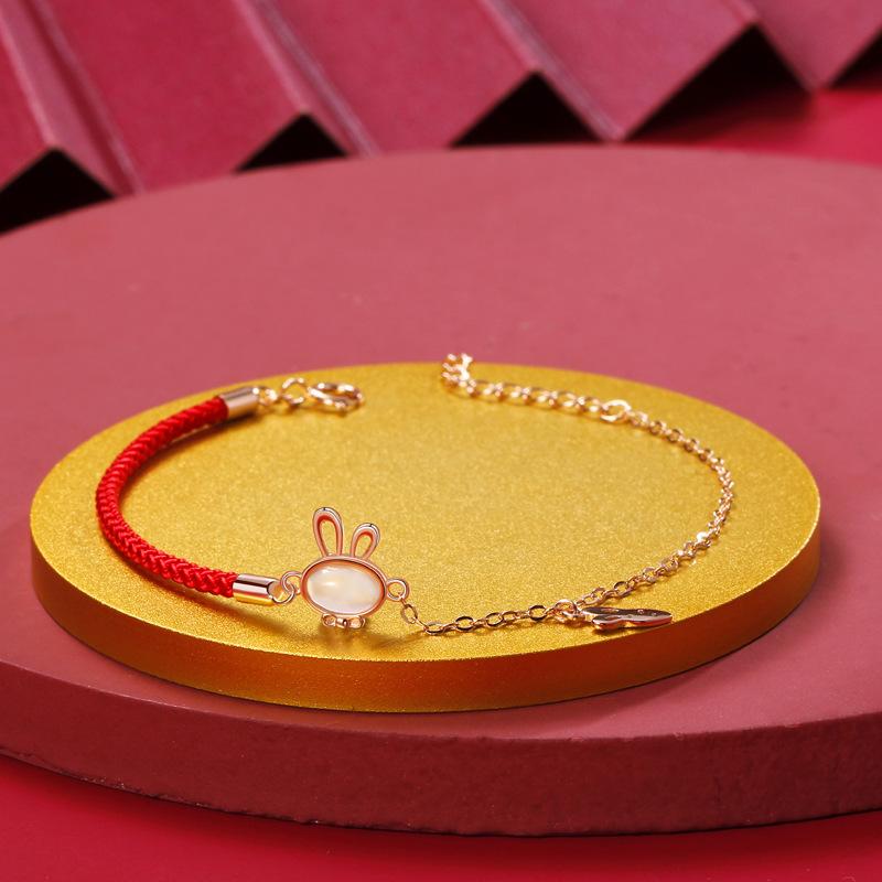 Original Rabbit Red Rope Bracelet Female Natal Guochao Woven Hand Rope Niche Design Gift