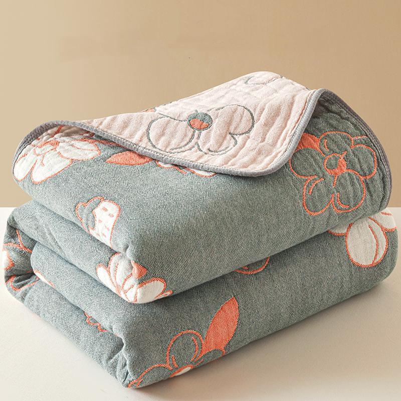 WOSTAR Summer 6 Layer Pure Cotton Muslin Towel Quilt Thin Throw Blanket Cool Bedspread Air-conditioning Cozy Comforter 150x200cm