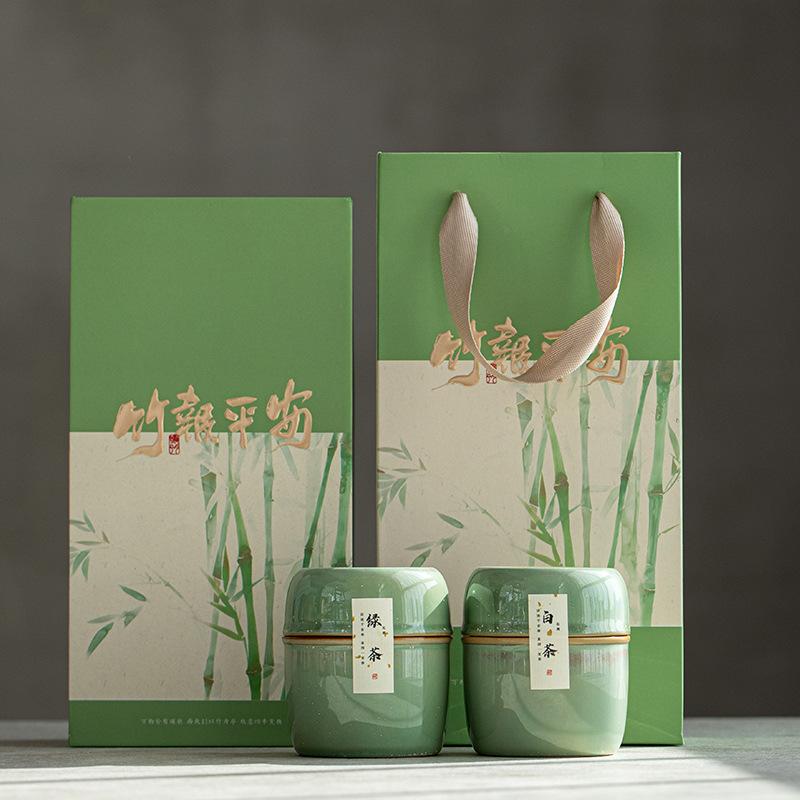 

Creative Bamboo Tea Can Small Ceramic Delicate Sealed Can Moisture-proof Can Tea Packaging Can Storage Tea Can