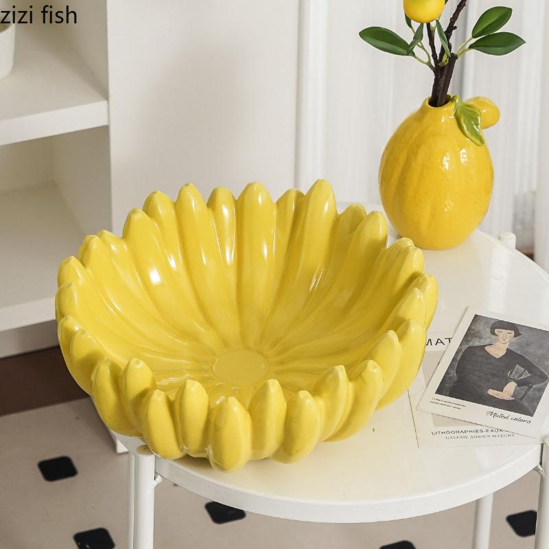 Plato Cerámico Amarillo Plátano Plato de Fruta Platos para Snacks Bandeja de Almacenamiento Bol de Fruta Platos Decorativos Bandeja de Exhibición Organizador Vajilla