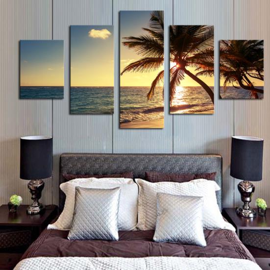 5Pcs/Set Sunset Sea Coconut Tree Wall Unframed Painting Living Room Home Decor
