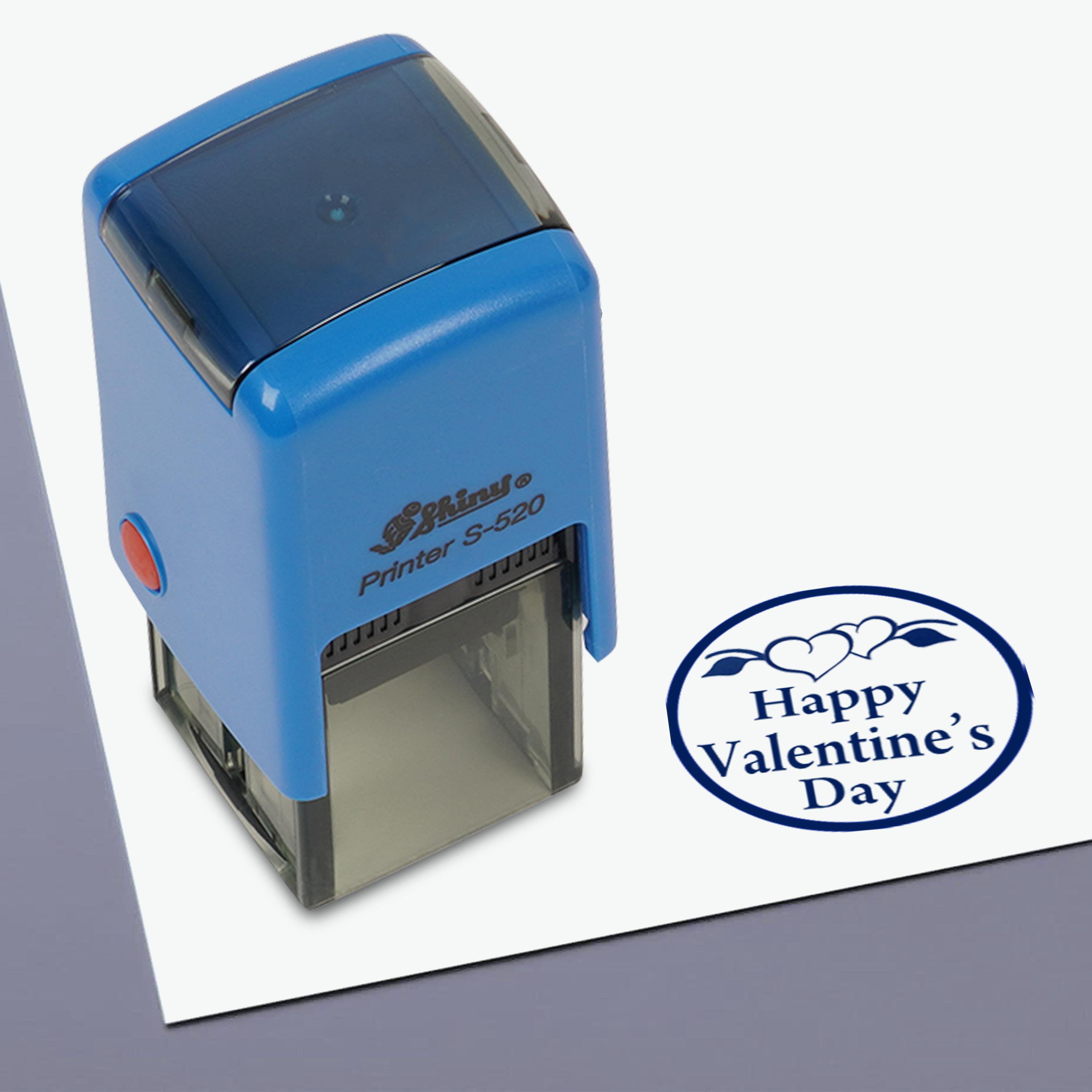 

HAPPY VALENTINE S DAY Round Self Inking Valentine Stamp 20mm Mini Shiny Mounted Rubber Love Blue - 20mm синій