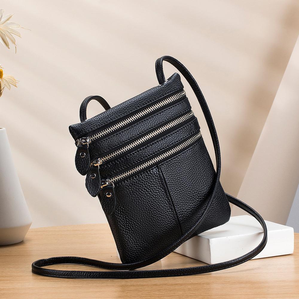 Genuine Leather Women'S Bag Women'S Mobile Bag Woman Handbag Soft Leather Vertical Three Zipper Shoulder Crossbody Bag Quality