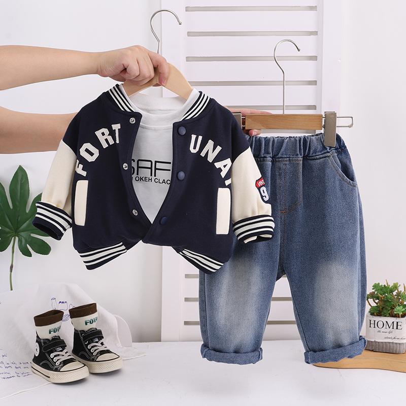 0-5-year-old boys' long sleeved 3-piece set, Children's fashionable baseball suit set, Baby high-quality clothes