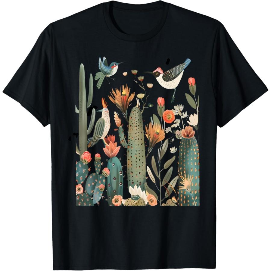 Desert Cottagecore Cactus Southwest Flowers Bird Gardening T-Shirt