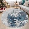 Minimalist Round Area Rug Abstract Blue & Grey Watercolor Design Non Slip Washable Floor Mat for Yoga Living Room Bedroom Retro