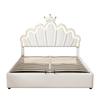 140*200cm Letto Piatto, Letto Imbottito, Letto da Principessa, Illuminazione d'Ambiente Regolabile, Striscia con Corona, Bianco