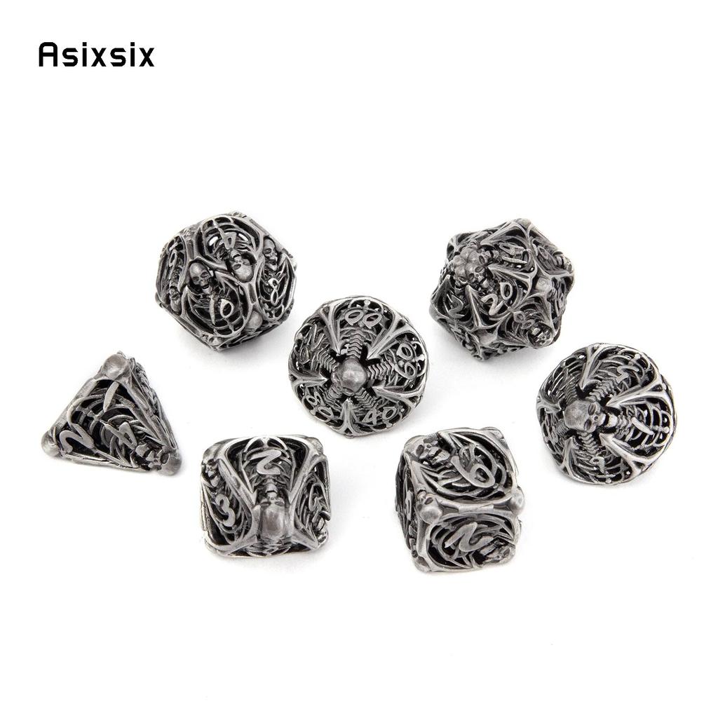 7 stk Sølv Hodeskalle Metallterninger Hule Metall Polyedriske Terninger Sett Egnet for Rollespill RPG Brettspill Kortspill