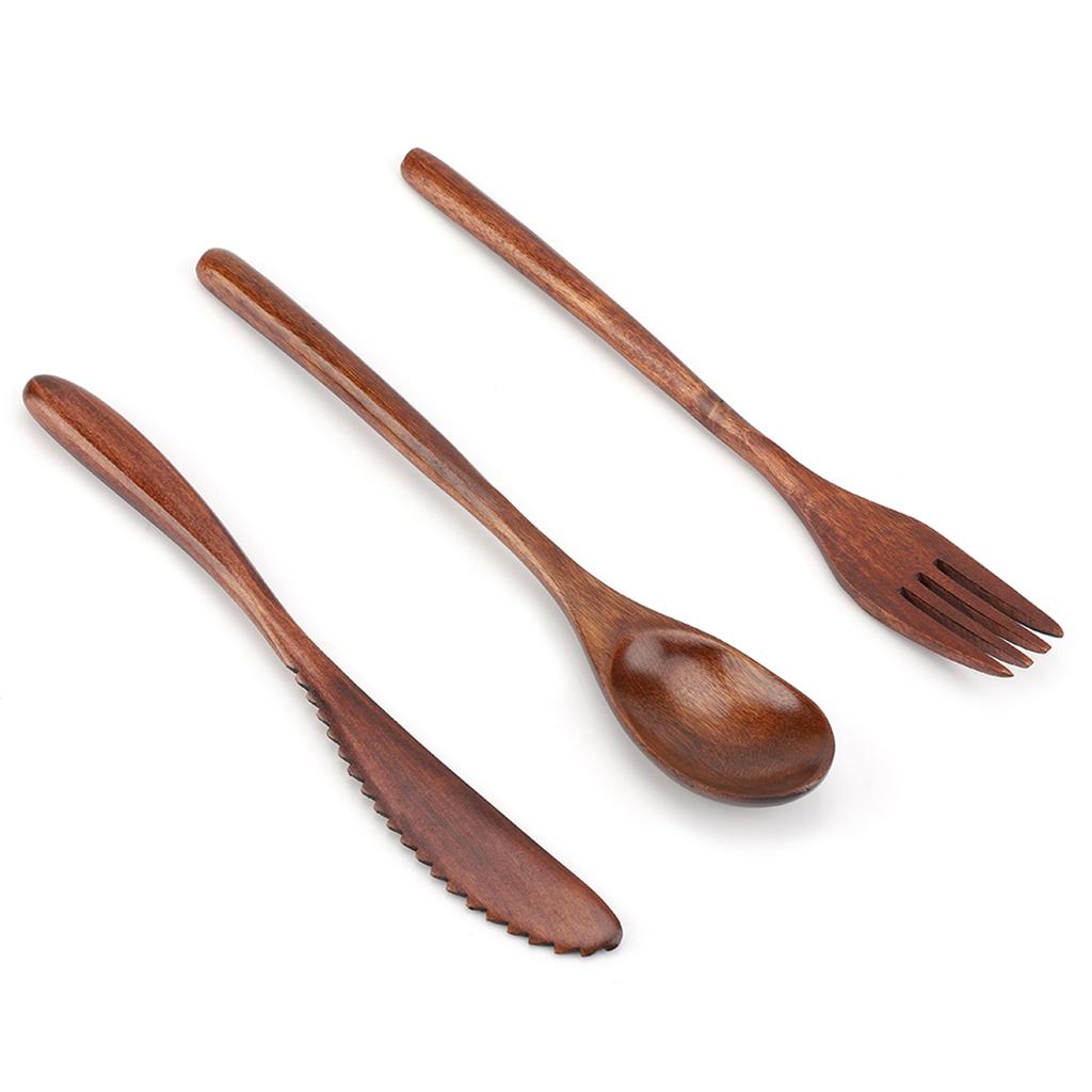 Wiederverwendbares Geschirrset aus Holz im japanischen Stil (Messer & Gabel & Löffel Nur)