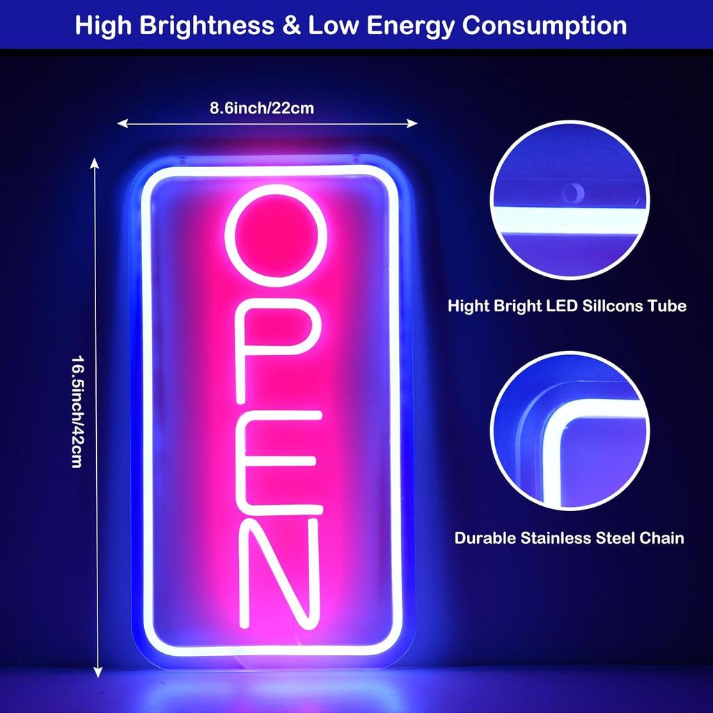 Rdutuok Led Neon Open Signs for Business,16.5"X 9" Light Up Open Signs Advertisement Board Electric Display Sign Powered by USB for Stores Window