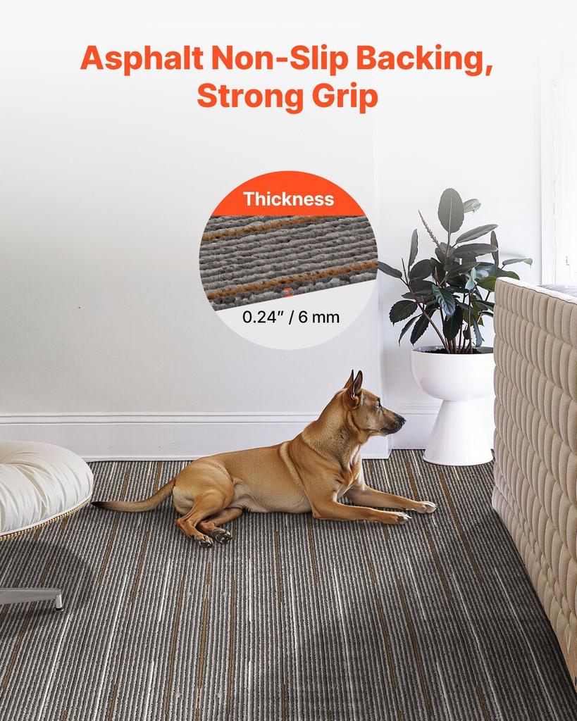 Carpet Tiles Reusable 610x610 Mm, 24 PCS Modular Carpet Square Rug, Commercial Floor Soft Padded for Seamless Cover 8.9, Easy DIY Replacement for