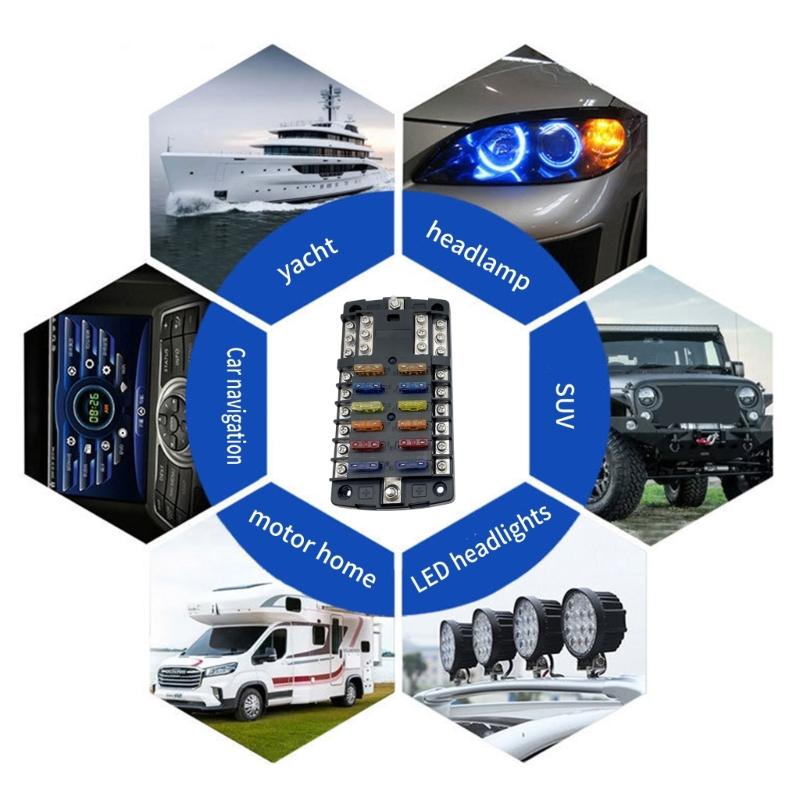 Portable Sturdy 12 Way Fuse Block Box With Negative Busbar for Automotive and Marine Applications Daily Casual Use