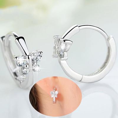 Women Fashion Rhinestone Inlaid Butterfly Huggie Earrings Party Jewelry Gift