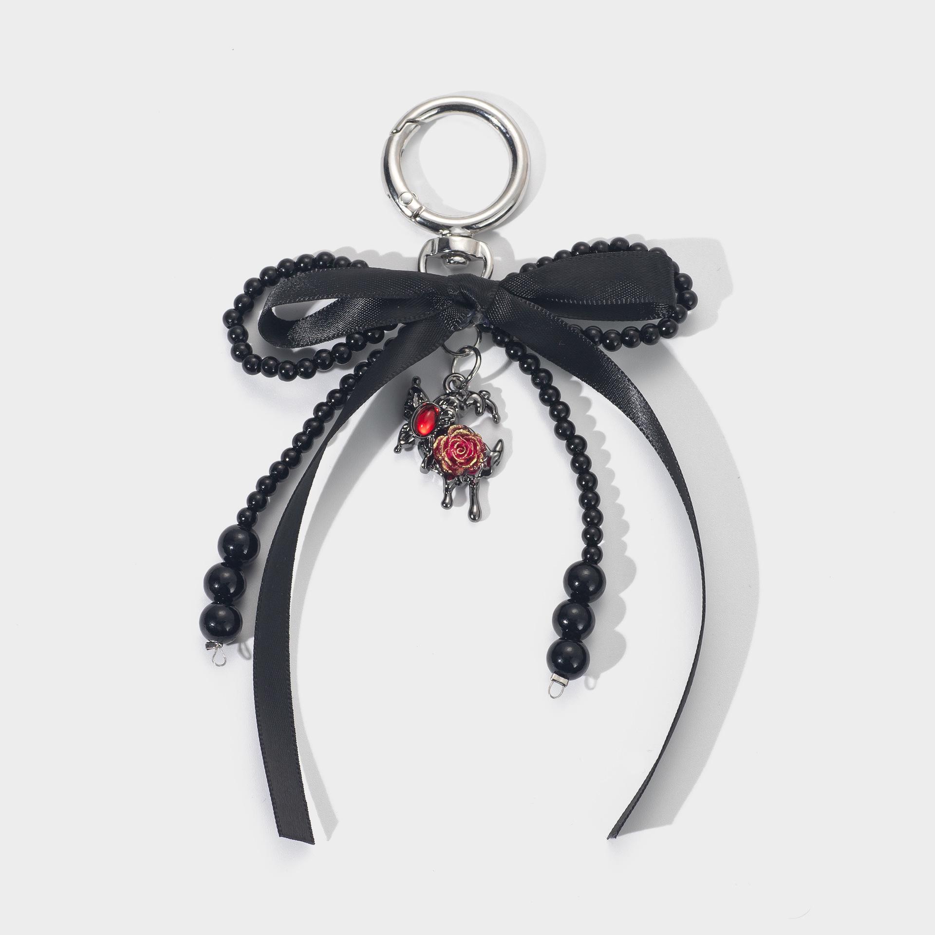 Ключница-брелок, подвеска на сумку, ленточный бант со стразами и подвеска-роза, ручная работа в корейском стиле
