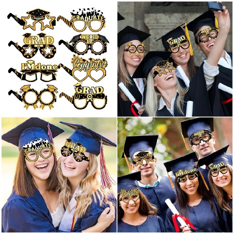 Black and Gold 2025 Graduation Glasses Photo Booth Props Class of 2025 Decorations Graduation Party Glasses Women Men