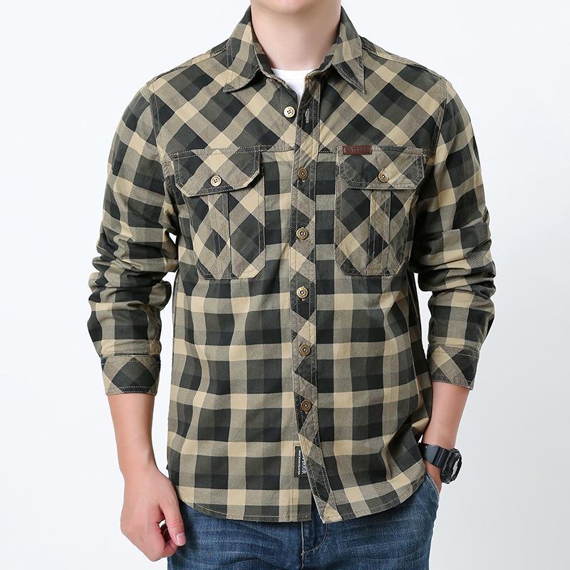 Men S Long Sleeve Shirt Multi Pocket Casual Plus Size Solid Color