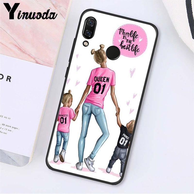 Yinuoda Fashion Black Brown Hair Baby Mom Girl Queen Phone Case for Xiaomi Redmi Note 7 8T Redmi 5plus 6A Note8 4X Note8Pro