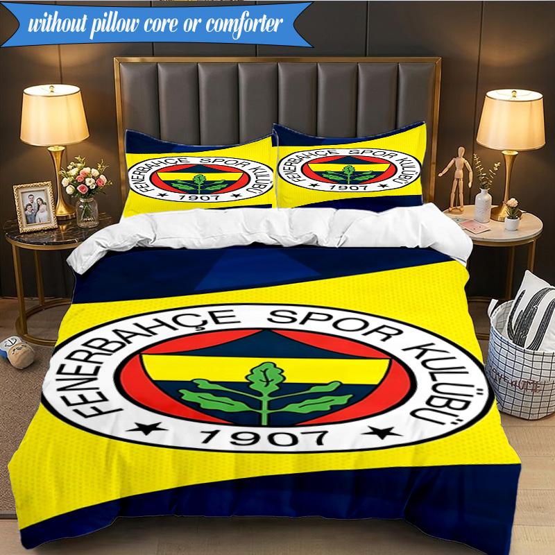 3-teiliges Bettwäscheset mit Fenerbahçe-Wappen-Design, 2D-Druck (Enthält 1 Bettbezug + 2 Kissenbezüge Ohne Füllung), Schlafzimmerdekoration, Ventilatorgeschenk