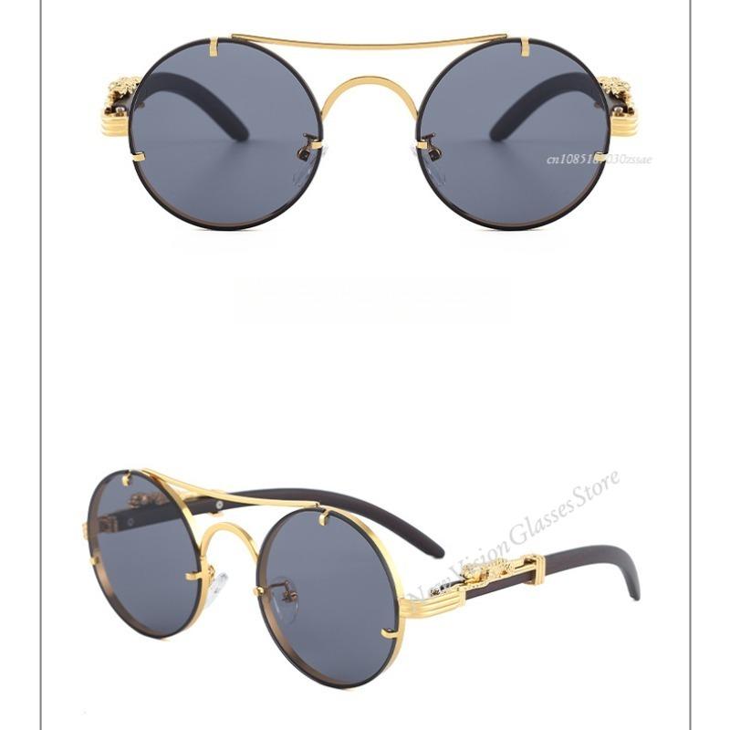 Retro Punk Round Sunglasses For Men Women Fashion Double Bridge Multi Color UV Protection Driving Travel