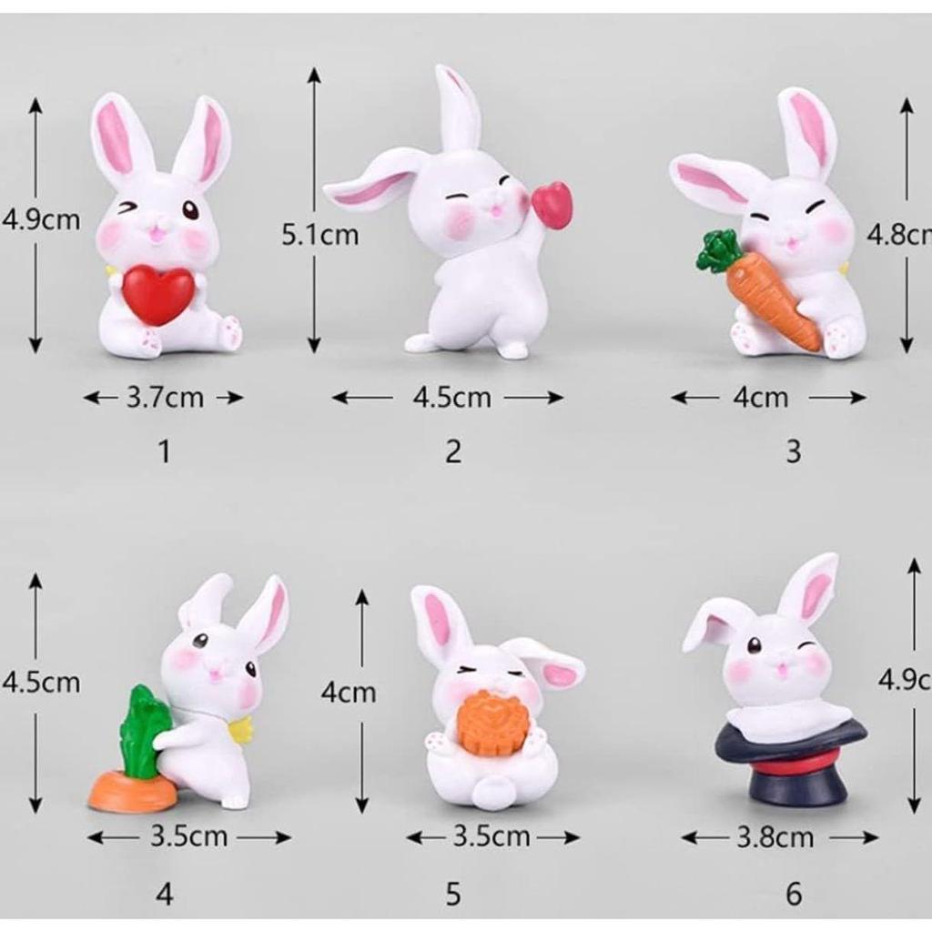 (6 Pcs Rabbit Set) Miniature Showpiece Set for Home Decor,Car Dashboard,Valentine,Living Room,Gifts Figurines,Cake Decoration Items