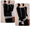 Women's Casual Color Block Hooded Wool Knit Sweatshirt & Long Pants Set - New Autumn Slimming Versatile Two-Piece
