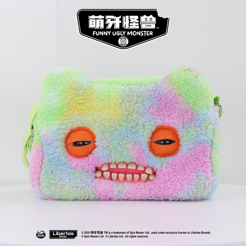 Borsa a tracolla con denti da mostro in peluche tie-dye Brutta Carina Morbida Soffice Divertente Borsa a spalla Accessorio casual Regalo