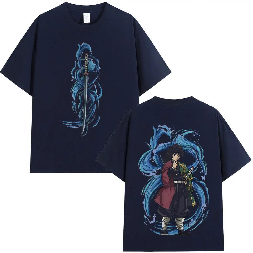 Anime Demon Slayer Water Hashira Tomioka Giyuu Graphic T Shirt Men Women Cartoon Manga Merch Tshirt Male Casual Cotton Tshirts
