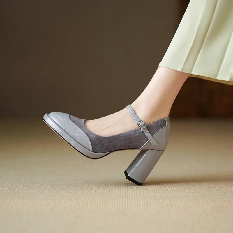 Fashion NEW Spring Women Pumps Patent Leather Shoes for Women Round Toe Chunky Heel Shoes Super High Heel Mary Janes Modern Shoes Women