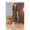 Women Summer Linen Cotton Dress V Neck Half Button Short Sleeve Midi Dress Loose Plus Size Elegant Mother Dress Casual Pocket Dresses