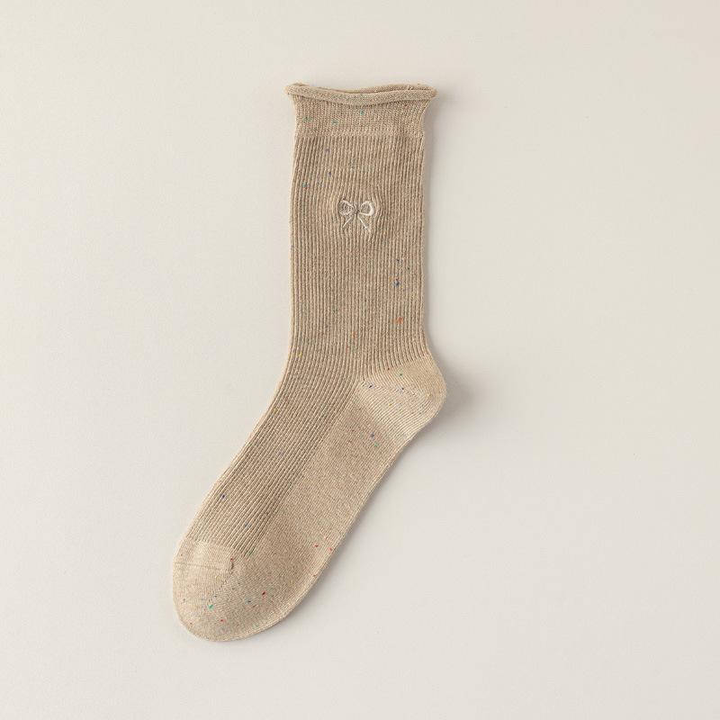 5/10 Pairs Comfortable Casual Autumn Winter Socks for Women Korean Style Instagram Inspired Lace Mid Calf Socks Bow Embroidery Loose Fit Pile Socks