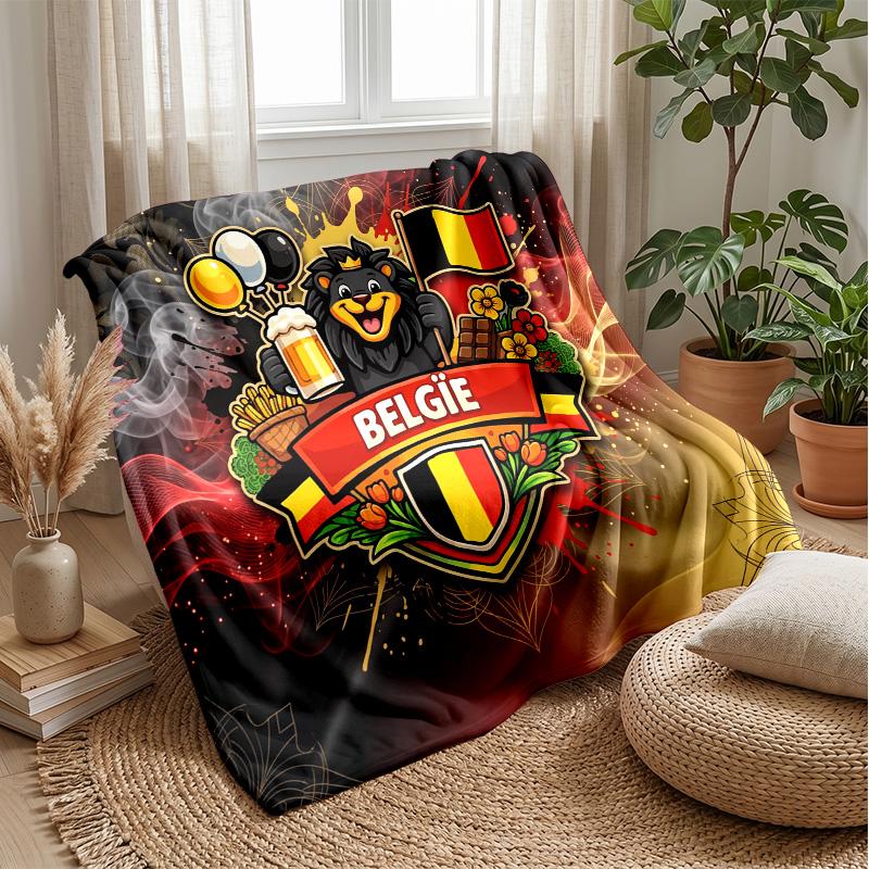 Belgium Football Printed Flannel Blanket Skin Friendly Warm Decorative Throw for Indoor Couch Bed Daily Use