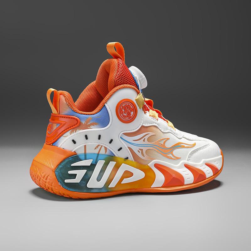 2025 winter new children's cotton shoes, velvet warm and cold-proof boys and girls basketball shoes, rotating buckle student sports shoes