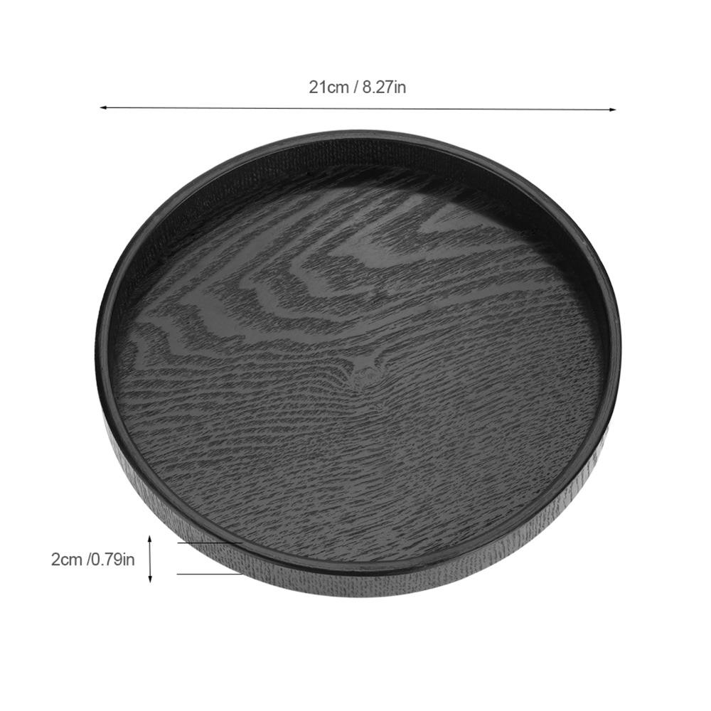 Round Shape Wood Serving Tray Non-Slip Solid Wood Food Serving Tray Black Decorative Serving Plate Kitchen Serving