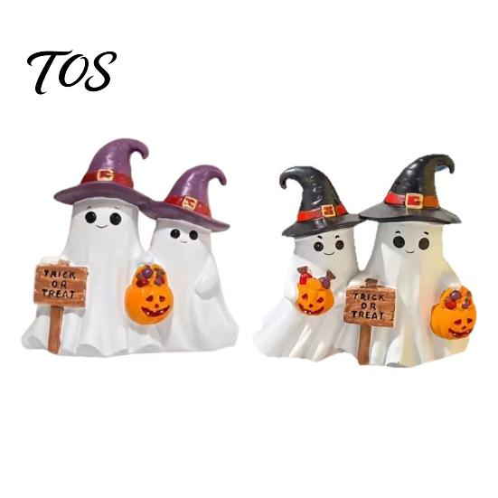 Durable Resin Ghost Figurines Halloween Figurine, Cute Spooky Statue with Wizard Hat Statues Witch for Table, Tiered Tray, Kitchen, Bedroom