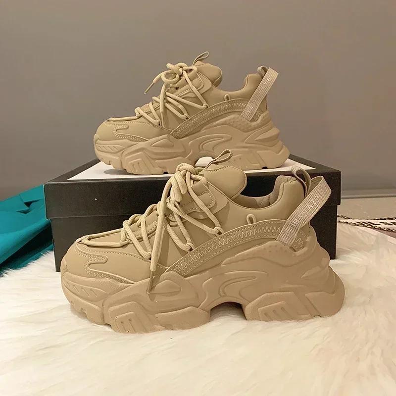 Fashion New Chunky Women's Sneakers Internal Increase Leather Casual White Ladies Shoes Trainer Platform Sneaker Womens Zapatillas Mujer