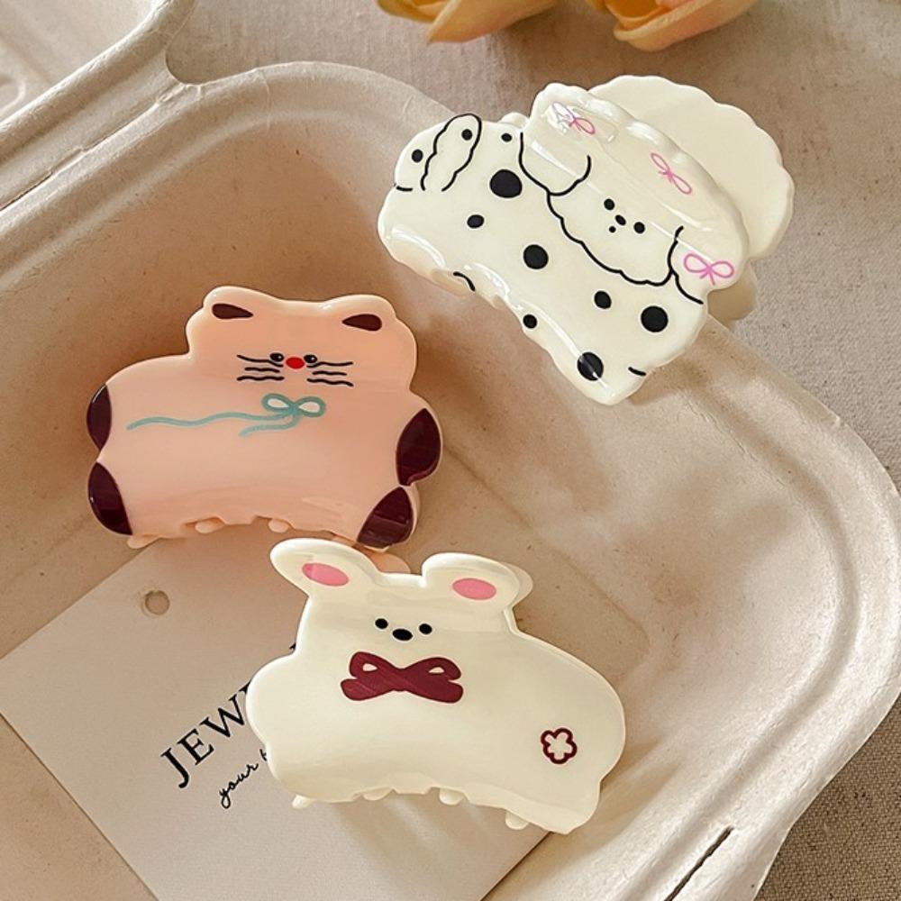 Puppy Plaid Dog Crab Clip Acrylic Spotted Cat Hair Clip Girly Cartoon Animal Hair Claw  Headdress