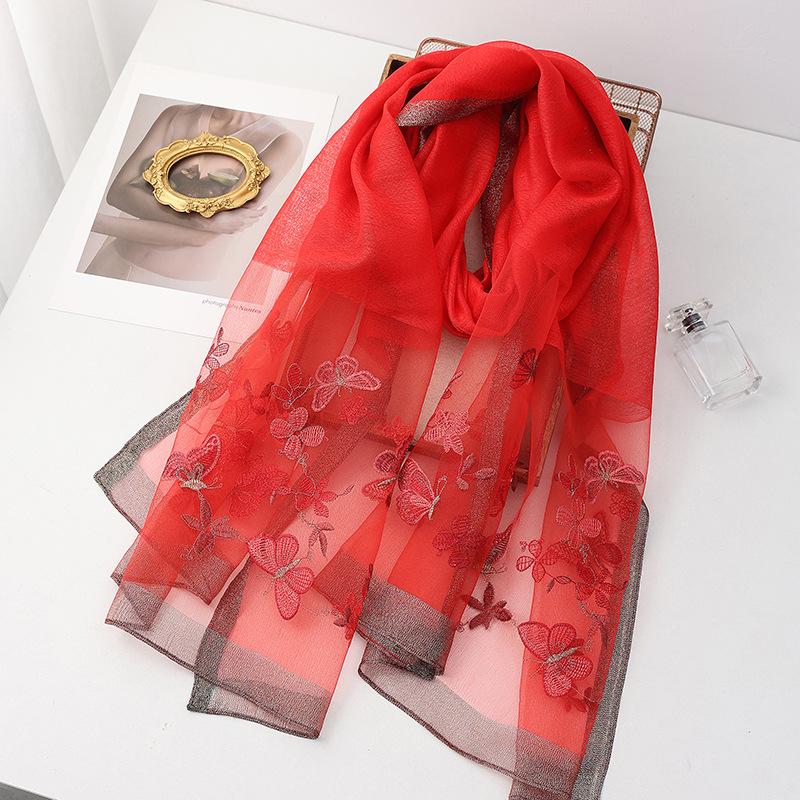 Four Season silk wool scarf women hijab pashmina shawls wrap Blanket Floral Pashmina Embroidery Scarves Foulard high quality