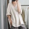 Top Casual Estivo a V Scollo Taglie Forti, Ampio, Manica Corta, Monocolore per Donna