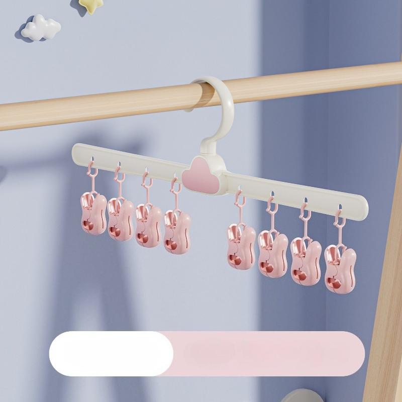 Hat Hanger Clips Multi-purpose Space-saving Sock Clip Organizer with 8 Clips for Baby Children's Clothes Wardrobe Clothes Hanger