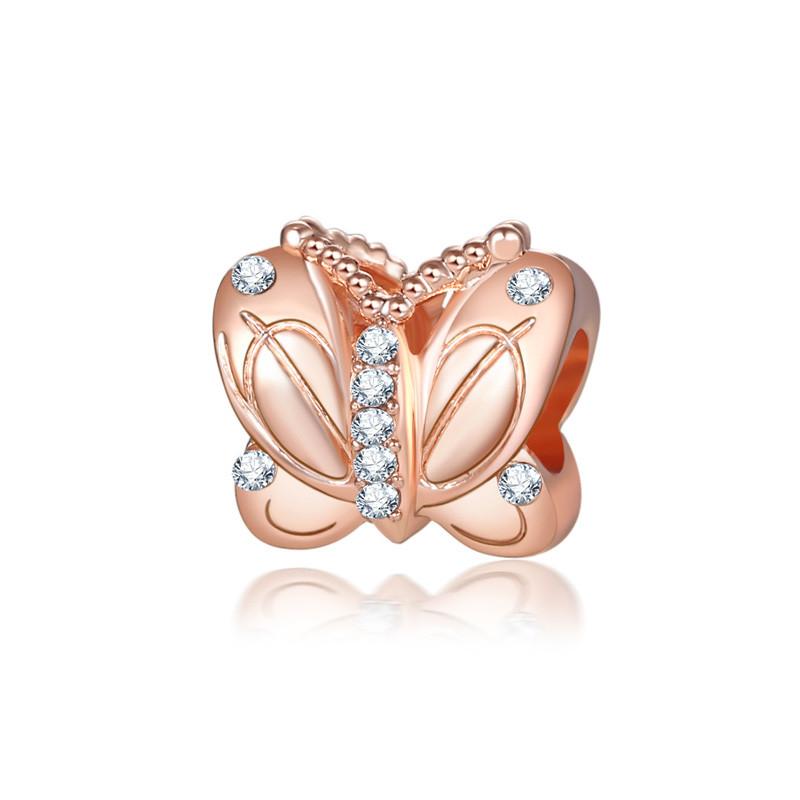 Luxury Rose Gold Plated Crystal Flower Animal Love Heart Charms Beads Fit Original Bracelet DIY Pendants for Jewelry Making