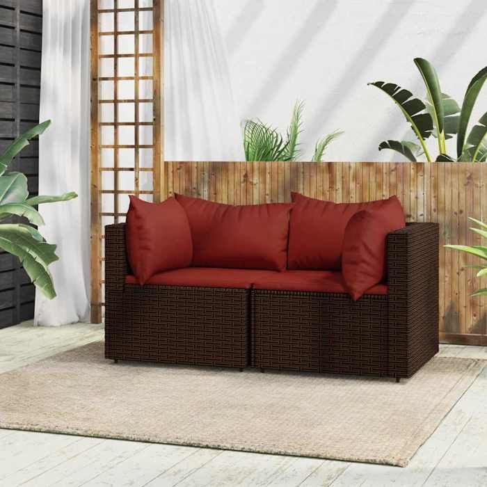 VidaXL Garden Corner Sofas and Cushions 2pcs Brown Wicker, Sofa, Garden Sofa, Sectional Corner Sofa, 319810
