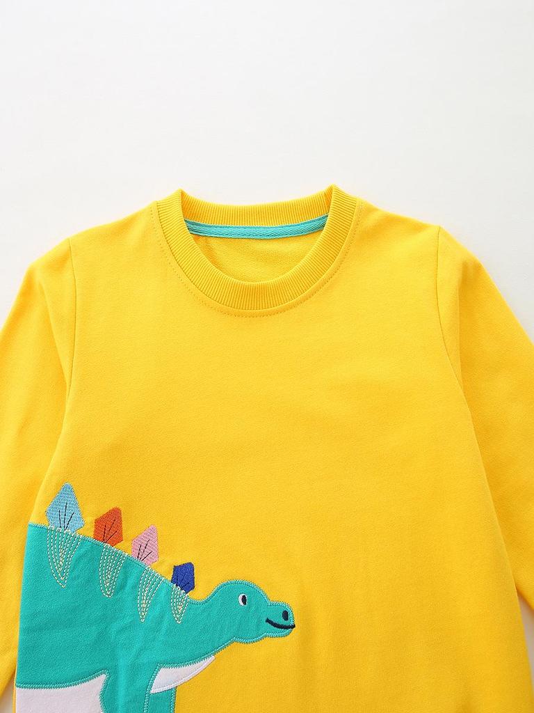 **Autumn Boys' Dinosaur Print Hoodie - Cotton Knit Sweatshirt**