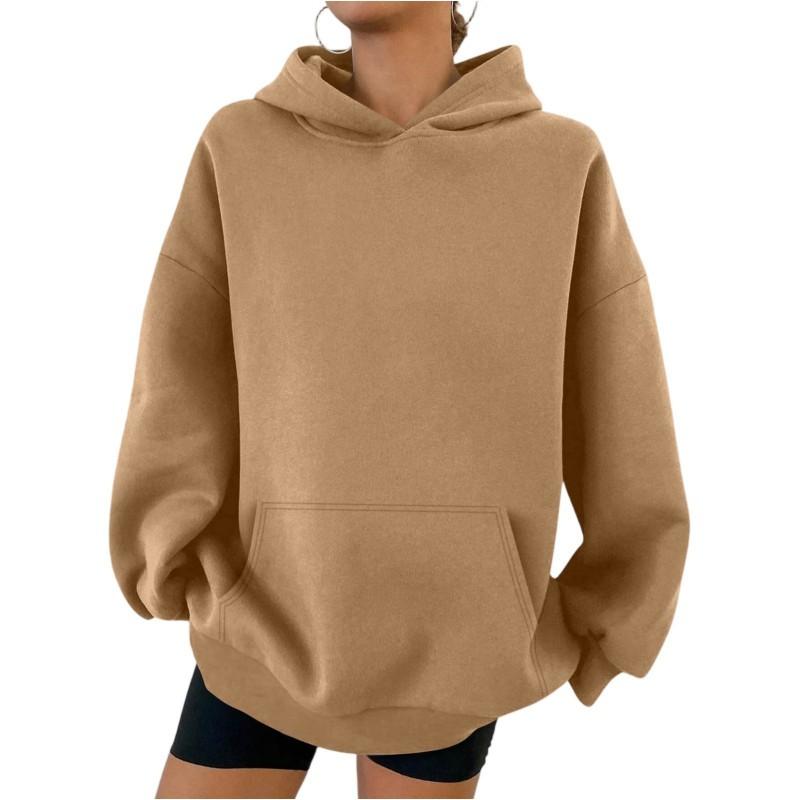 Womens Oversized Drop Shoulder Hooded Sweatshirt Casual Streetwear Long Sleeve Pullover In Solid Colors