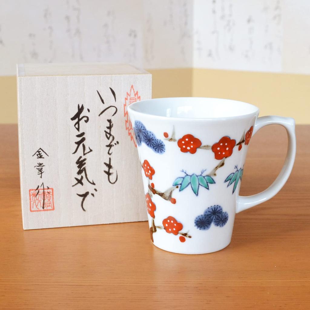 Kishou Celebration Present Arita Mikrovlnná trouba přichází s Noshi a zprávou dřevěný červený hrnek, Ware, Safe, Card, Box, Kissho, Shochikubai,