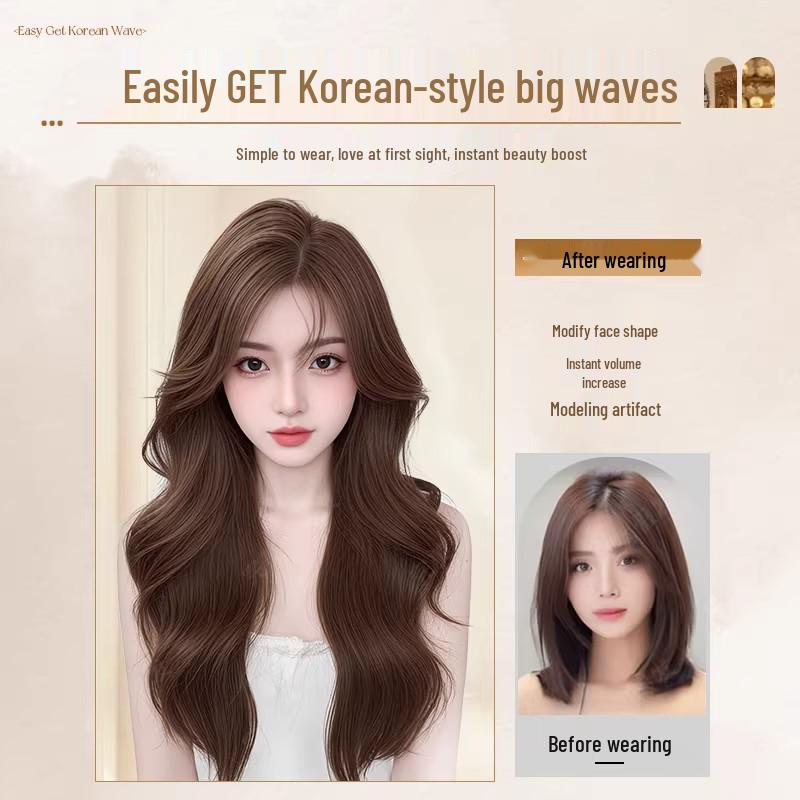 Women's Natural Long Full Cap Wig with Realistic Large Waves and Seamless Middle Part Bangs